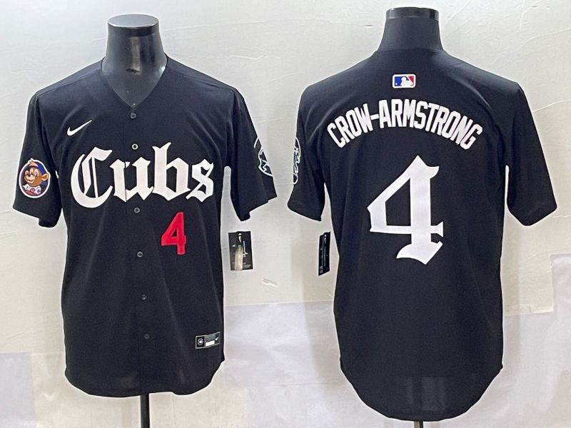 Men 2025 Chicago Cubs 4 Crow-Armstrong Black Five generations Joint Name Nike MLB Jersey style 7